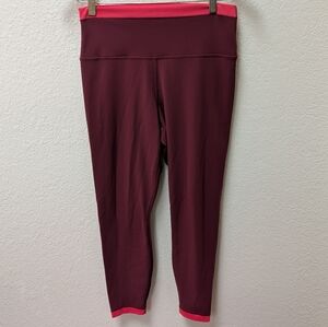  Athleta Maroon And Red Transcend Tipped 7/8 Tight Legging. Size Large